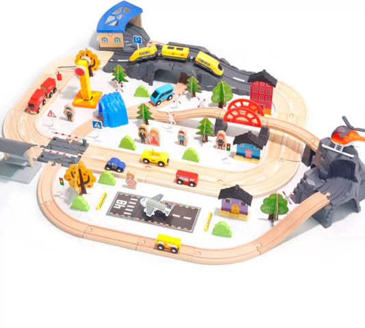 Wooden Train Set - Electric Railway Adventure for Kids Ages 2-6