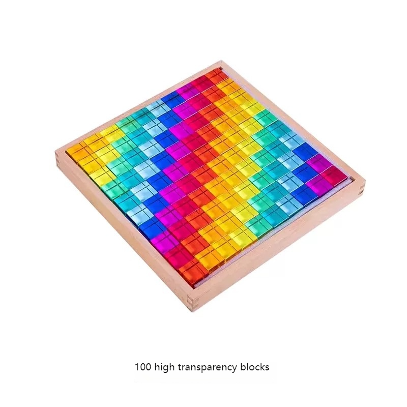 Bearhug Acrylic Sensory Rainbow Blocks - Translucent Gemstone Building Set 100pics high transparency blocks
