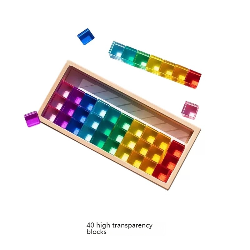 Bearhug Acrylic Sensory Rainbow Blocks - Translucent Gemstone Building Set 40pics high transparency blocks