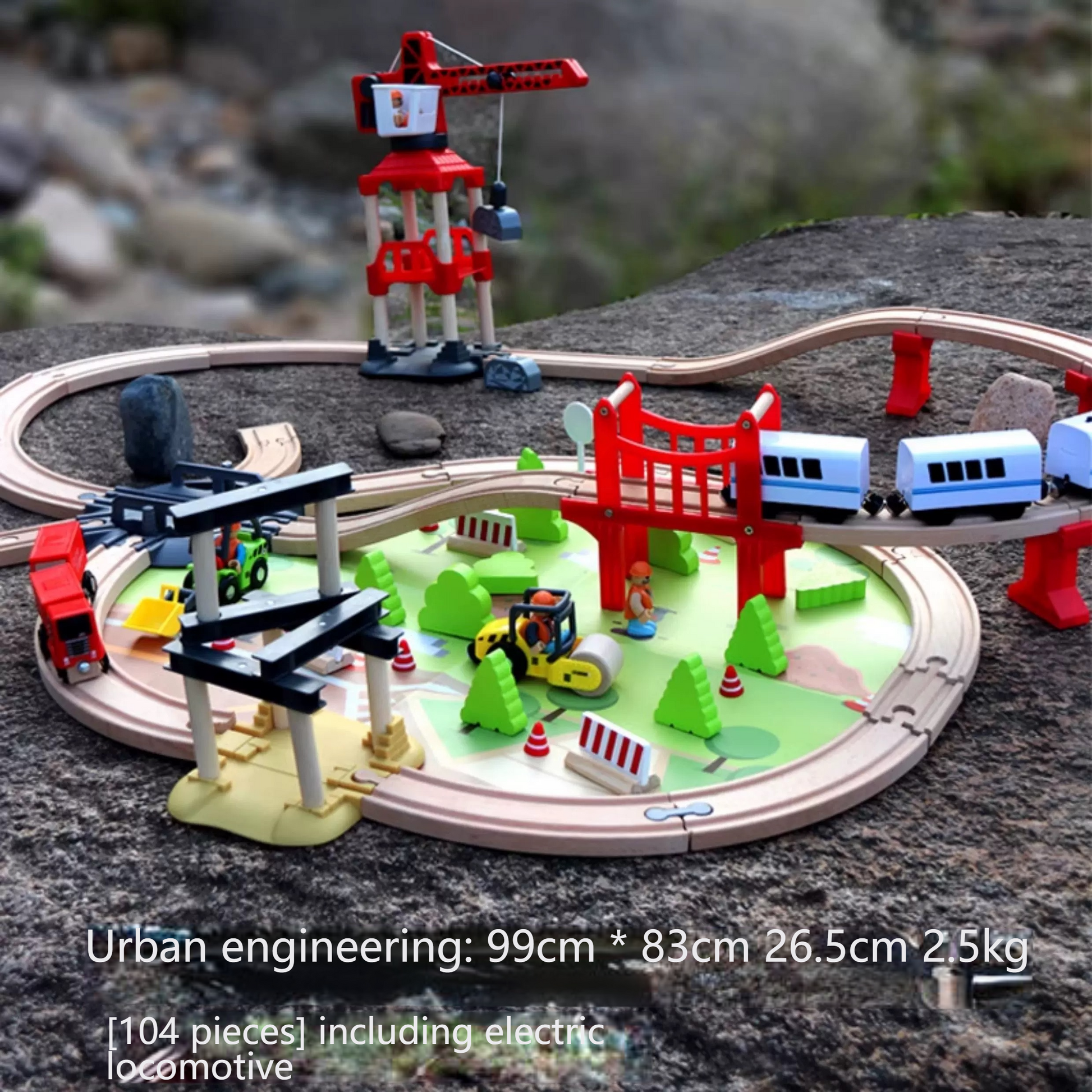 Wooden Train Set - Electric Railway Adventure for Kids Ages 2-6 Urban engineering including electric locomotive