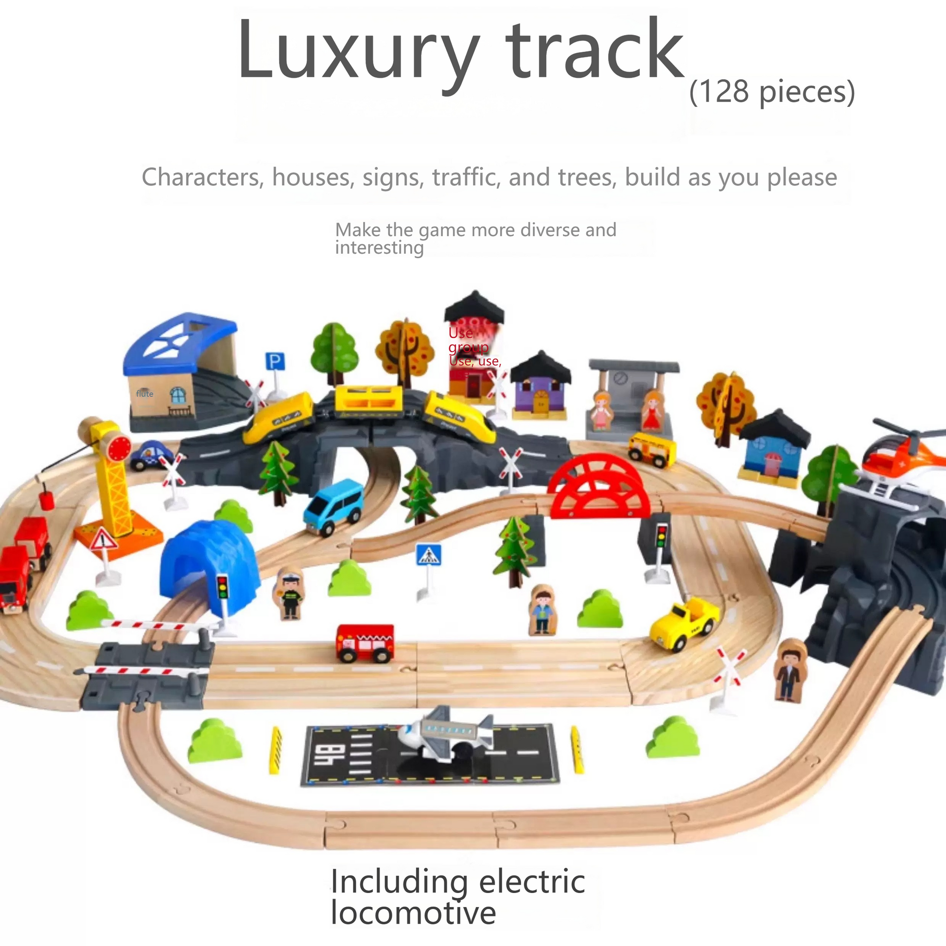 Wooden Train Set - Electric Railway Adventure for Kids Ages 2-6 luxury track including electric locomotive