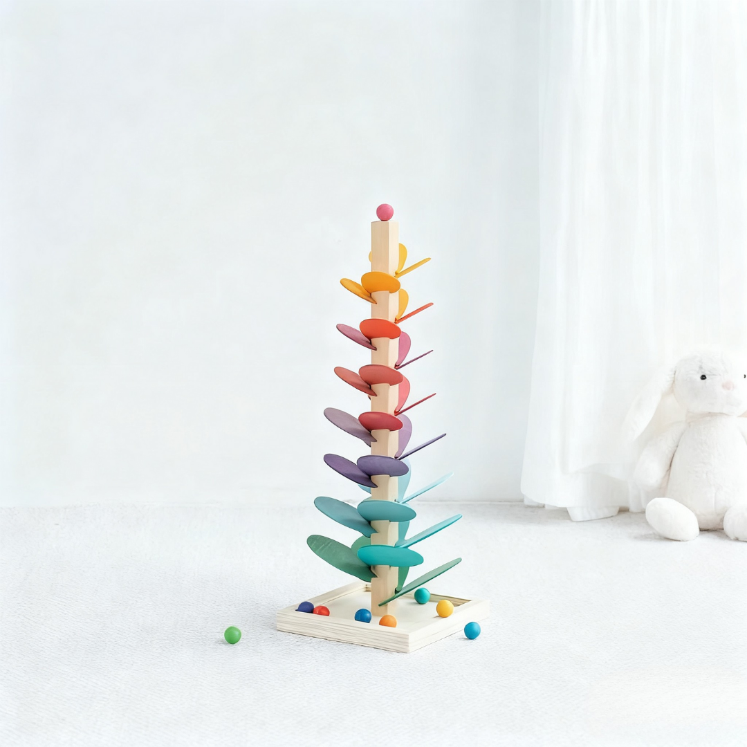 Wooden Rainbow Music Tree - Educational Stacking Toy with Colorful Beads & Melodies small rainbow music tree (small ball recommend for 2+ children)