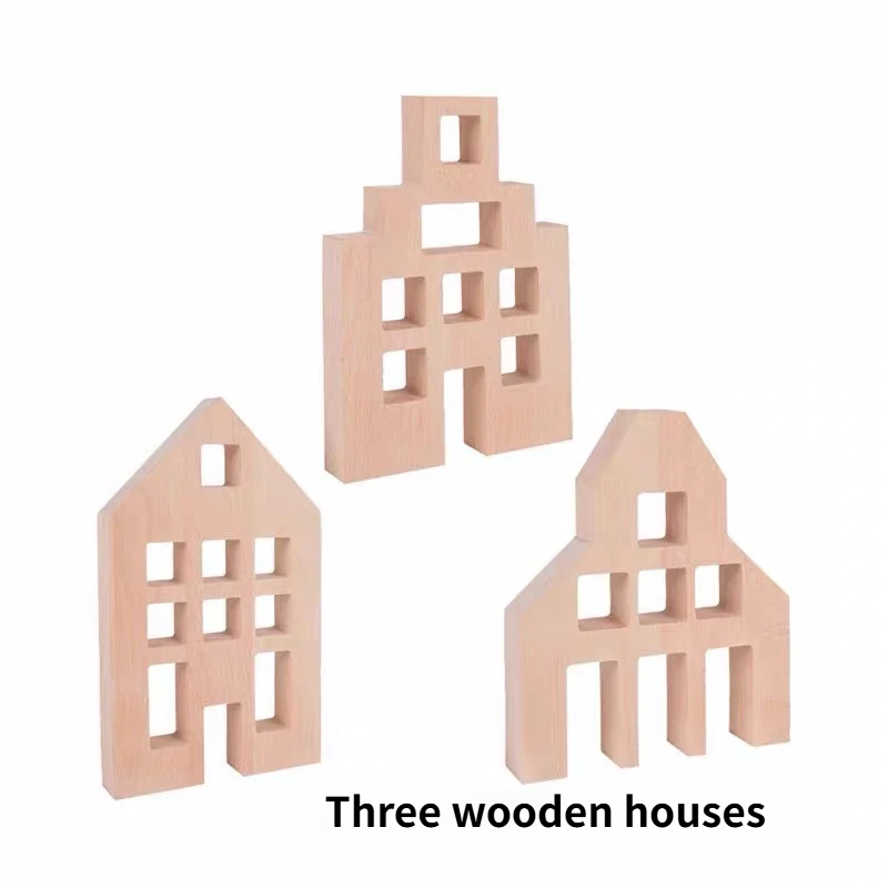 Bearhug Acrylic Sensory Rainbow Blocks - Translucent Gemstone Building Set three wooden houses