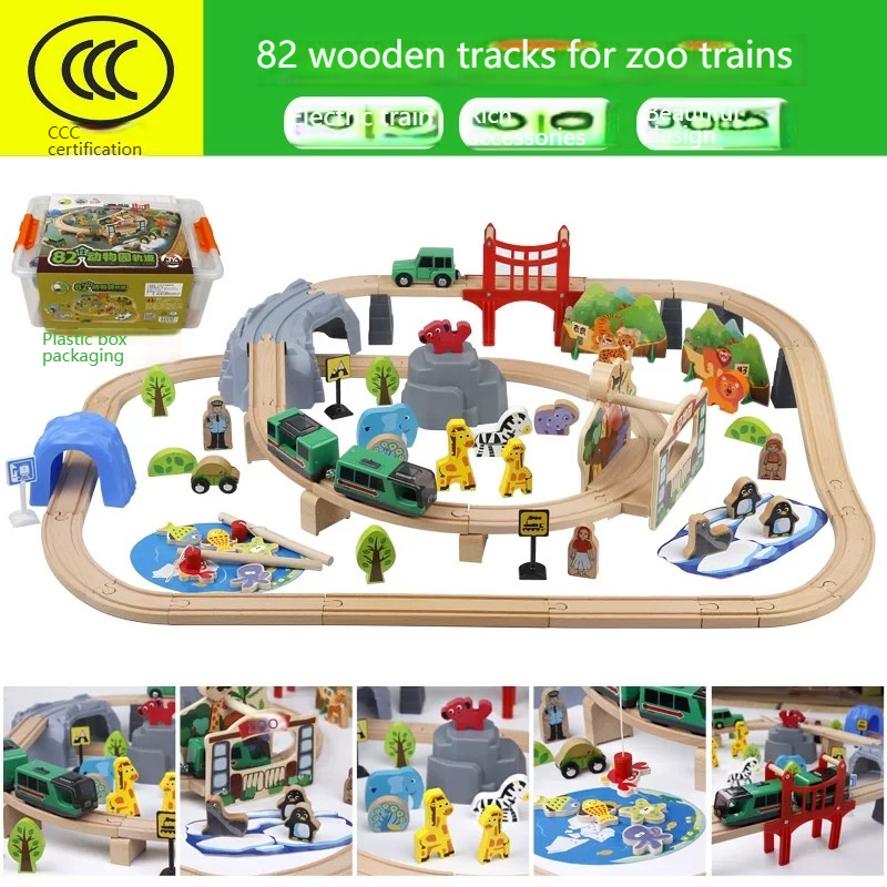 Wooden Train Set - Electric Railway Adventure for Kids Ages 2-6 zoo trains including electric locomotive